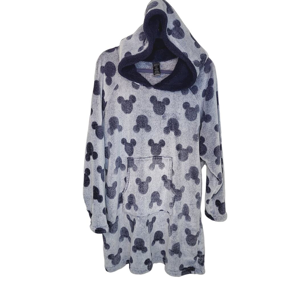 Disney Mickey Mouse Silhouette Blue Plush Hooded Nightgown Size XXL
